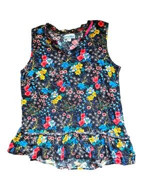 Sleeveless Floral Ruffle Hem Tank - KIWI FRESH - M